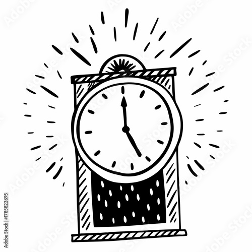 Hand drawn new year clock striking midnight sketch illustration isolated on white background