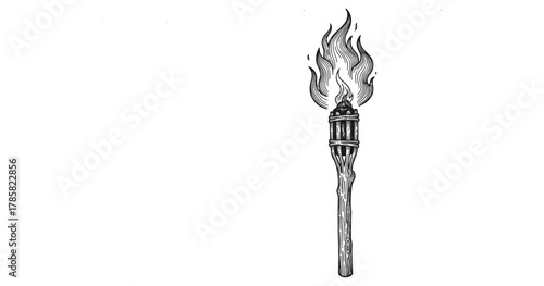 Vintage torch design with decorative flames on white background