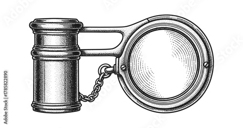 Vintage engraved monocle with chain in black and white design