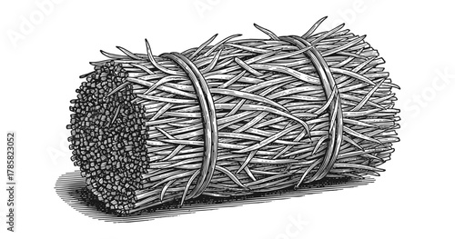 Detailed vintage hay bale on white background