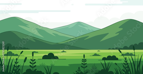 Scenic Green Mountain Landscape Illustration for Outdoor and Nature Designs