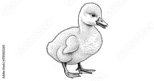Detailed sketch of a baby duckling in black and white