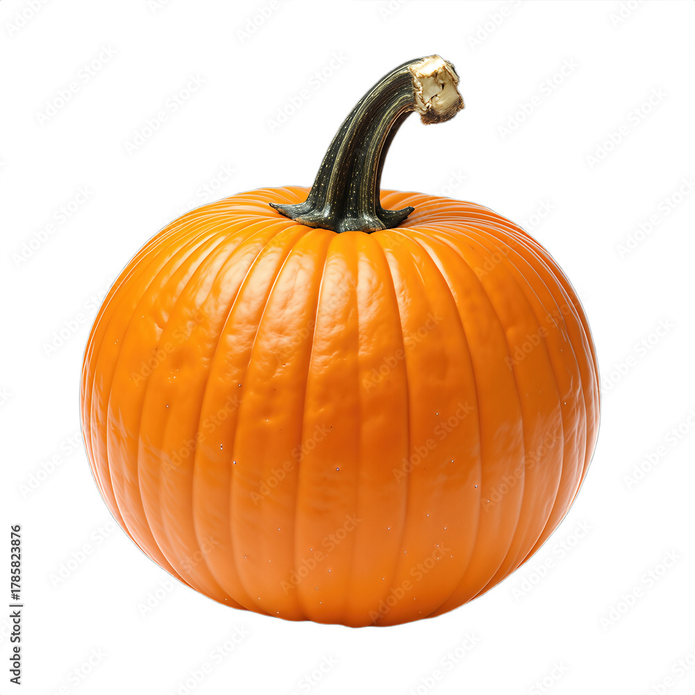Fototapeta premium Vivid Orange Pumpkin with Green Stem Isolated Object