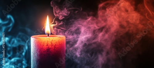 Mystic candle flame illuminating the darkness with vibrant hues, evoking warmth and serenity