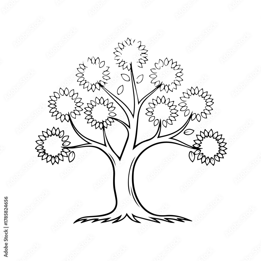 Obraz premium Minimalist graphic depiction of a flourishing plant, showcasing organic development and environmental harmony, perfect for design elements or conceptual projects to represent growth and nature