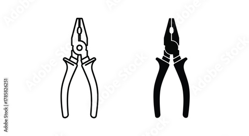 Two distinct icons of combination pliers, one as an outline and the other as a solid black silhouette.