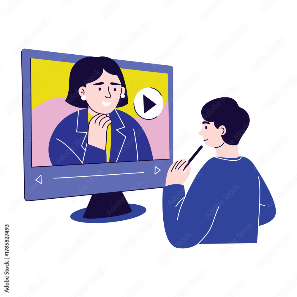 Fototapeta premium Communicating face-to-face virtually through live streaming Illustration 