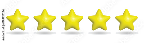Five yellow stars for customer review 3d realistic vector illustration design