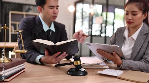 Lawyer or judge consult, Two lawyers discussing about contract and agreement concept.