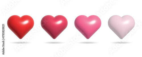Love heart 3d shape cartoon colorful collection isolated on white. Vector