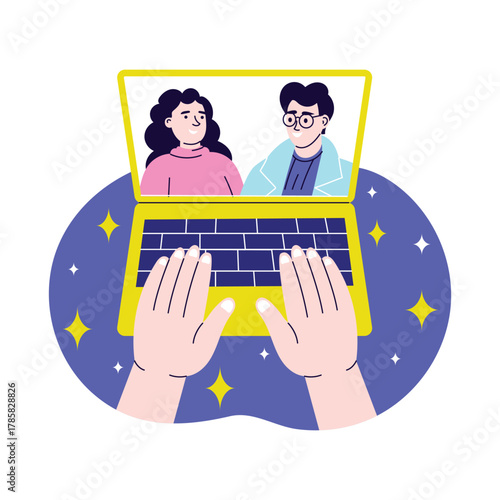 Conducting digital conferences for remote teamwork Illustration
