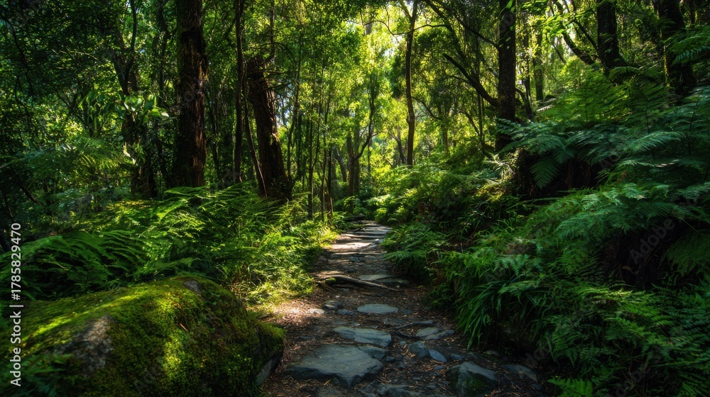 Fototapeta premium Whispering Trails: A Journey Through a Lush Forest