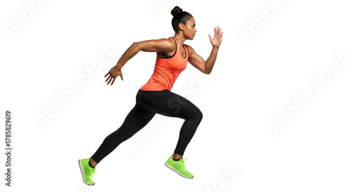 Athletic woman sprinting in sportswear isolated on black background, fitness and training concept