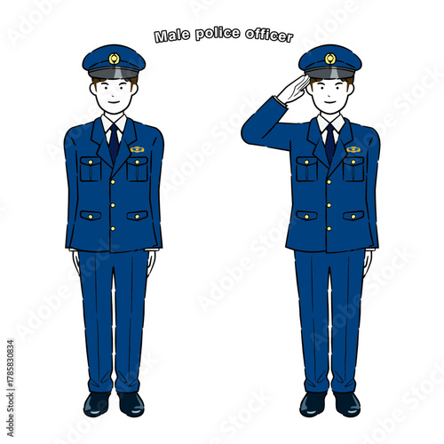 起立・敬礼ポーズをする男性警察官 4C