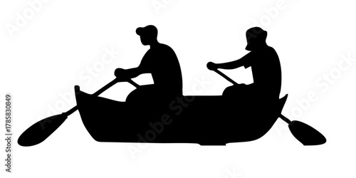SILHOUETTE OF PEOPLE USING A ROWING BOAT
