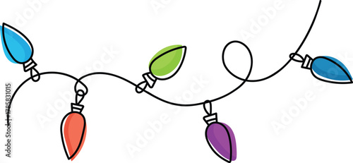Doodle Christmas Lights Garland, Hand Drawn Holiday Decoration Vector
