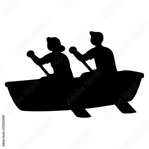 SILHOUETTE OF PEOPLE USING A ROWING BOAT