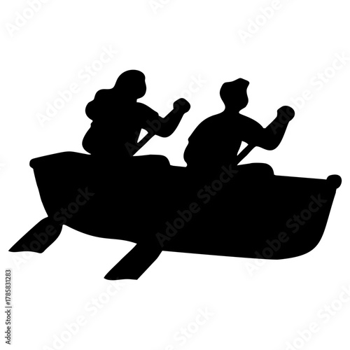 SILHOUETTE OF PEOPLE USING A ROWING BOAT