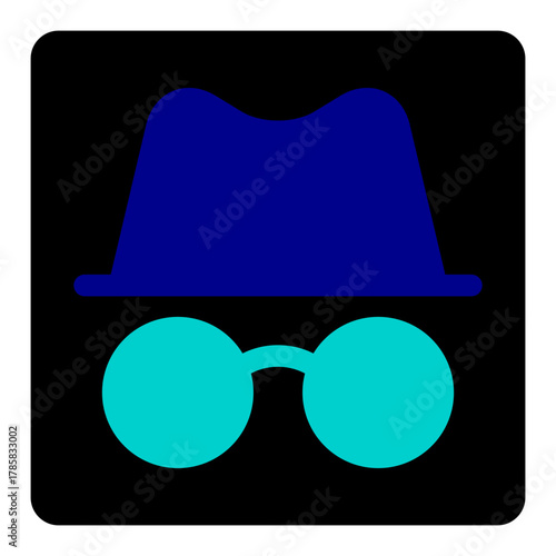 Minimalist Outline Hat and Glasses Silhouette Icon for Incognito Mode