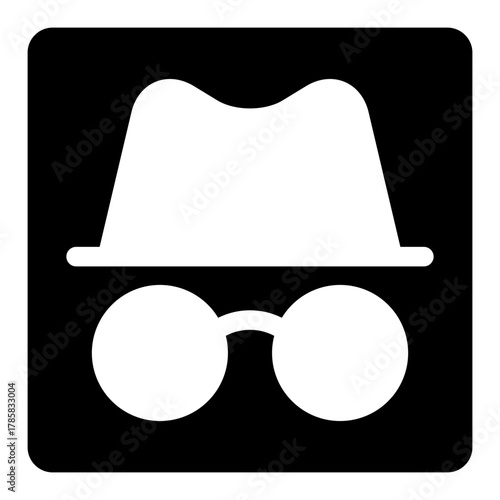 Minimalist Outline Hat and Glasses Silhouette Icon for Incognito Mode