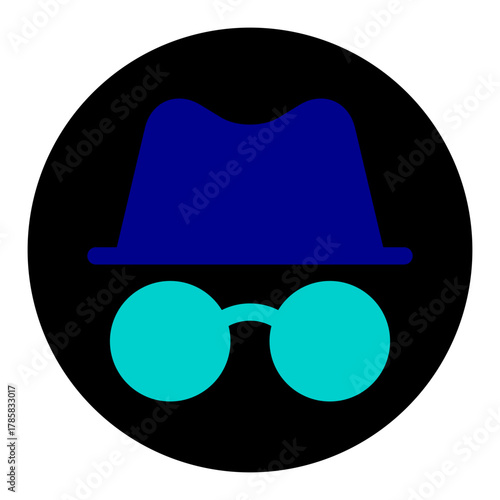 Minimalist Outline Hat and Glasses Silhouette Icon for Incognito Mode