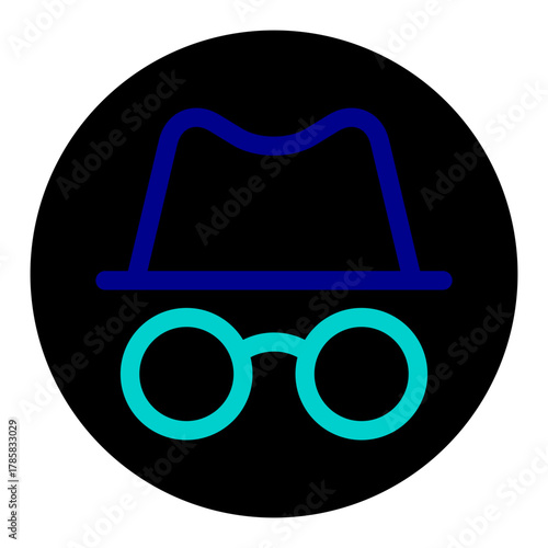 Minimalist Outline Hat and Glasses Silhouette Icon for Incognito Mode