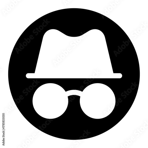 Minimalist Outline Hat and Glasses Silhouette Icon for Incognito Mode