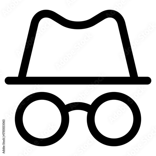 Minimalist Outline Hat and Glasses Silhouette Icon for Incognito Mode