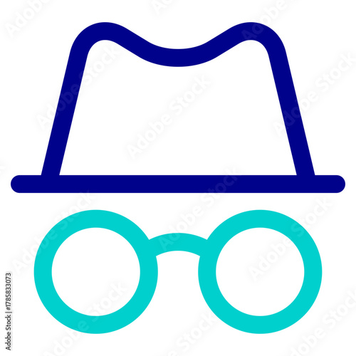 Minimalist Outline Hat and Glasses Silhouette Icon for Incognito Mode