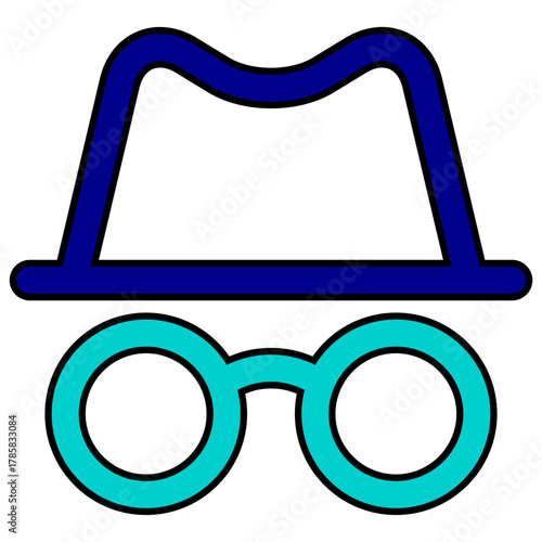 Minimalist Outline Hat and Glasses Silhouette Icon for Incognito Mode