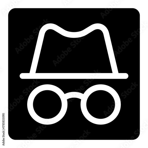 Minimalist Outline Hat and Glasses Silhouette Icon for Incognito Mode