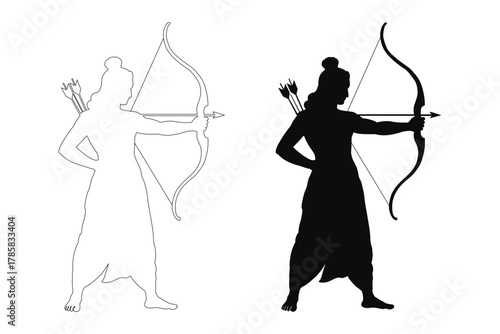 Lord Rama Black Silhouette Vector clip Art ram navami  hindu, god, bow, arrow, outline, indian, festival, religion, illustration 