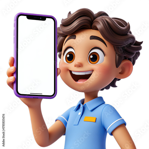 3D Boy Holding a Smartphone with a Blank Screen