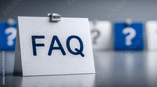 Comprehensive faq document essential guide for common questions and immediate answers on white paper background with blue text.