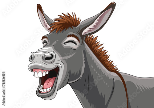 Hilarious Donkey Illustration with a Big Laugh and Wide Open Mouth Showing Teeth and Tongue
