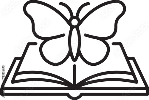 Butterfly emerging from open book line art
