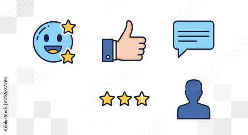 Customer feedback rating review satisfaction survey stars like comment profile user experience icons set