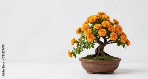 Wallpaper Mural Beautiful Bonsai Tree with Vibrant Orange Flowers in a Simple Pot for Home Decor and Relaxation Torontodigital.ca