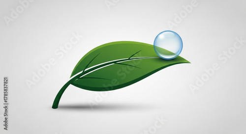 Green leaf with water drop vector illustration for nature and environment related designs and projects