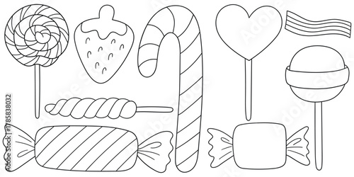 Hand-drawn doodle set of candies on a white background.