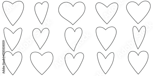 Hand-drawn doodle set of hearts on a white background.