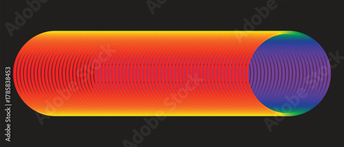 Vibrant abstract cylindrical shape displaying a smooth color spectrum gradient with intricate striped patterns