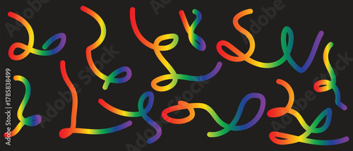 Rainbow Ribbon Illustration with Swirling and Curving Lines