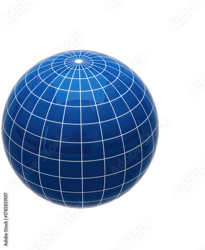 Glossy Blue Sphere with Grid Lines