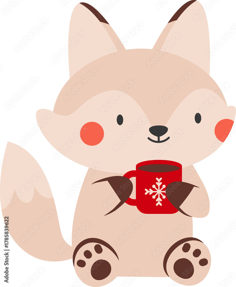 Naklejka premium Fox Holding Hot Chocolate Illustration