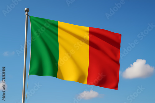 Mali Flag Waving in the Wind with Blue Sky Background