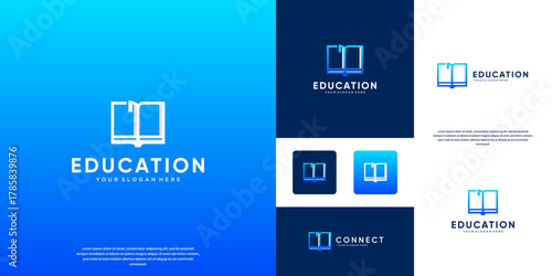 Abstract book logo with the concept of education, modern digital services, smart libraries, vector graphic illustration.
