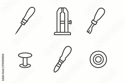 Set of leather crafting tools: awls, creaser, and stitch marker icons