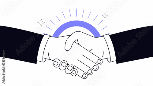 Business partners shaking hands with a bright celebratory glow