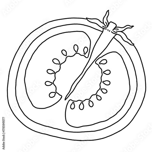 Cute Tomato Half Cutaway Cartoon - Outline